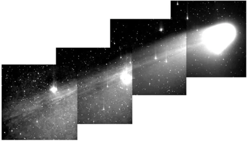 Složený snímek komety C/2001 Q4 (NEAT) byl pořízen na Observatoři Kleť večer 19. května 2004 pomocí 1,06-m teleskopu KLENOT vybaveného CCD kamerou Photometrics S300. Výsledný snímek zobrazuje oblast o šířce 1,7 stupně (100 úhlových minut). Ukazuje jemné struktury v ohonu komety, kterými prosvítají hvězdy ze souhvězdí Raka. Expozice jednotlivých polí (zprava) : 5 sec., 20 sec., 30 sec., 30 sec..